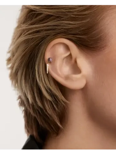 Одиночная серьга Yoki Charoite серебро 925 пробы покрытое золотом