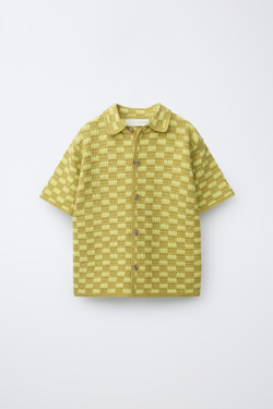 ZARA РУБАШКА КРОШЕ В ШАХМАТНУЮ КЛЕТКУ, ФИСТАШКОВЫЙ