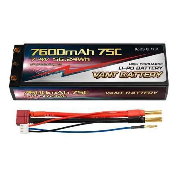 Аккумулятор VANT Black Li-Po 2S2P 7600mAh 75C T-Plug (Deans) Hard case - VTB-7600-75C-2S-T
