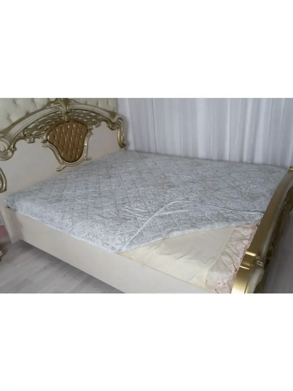 Наматрасник 180х200, на резинках, стёганный, хлопок, лен.