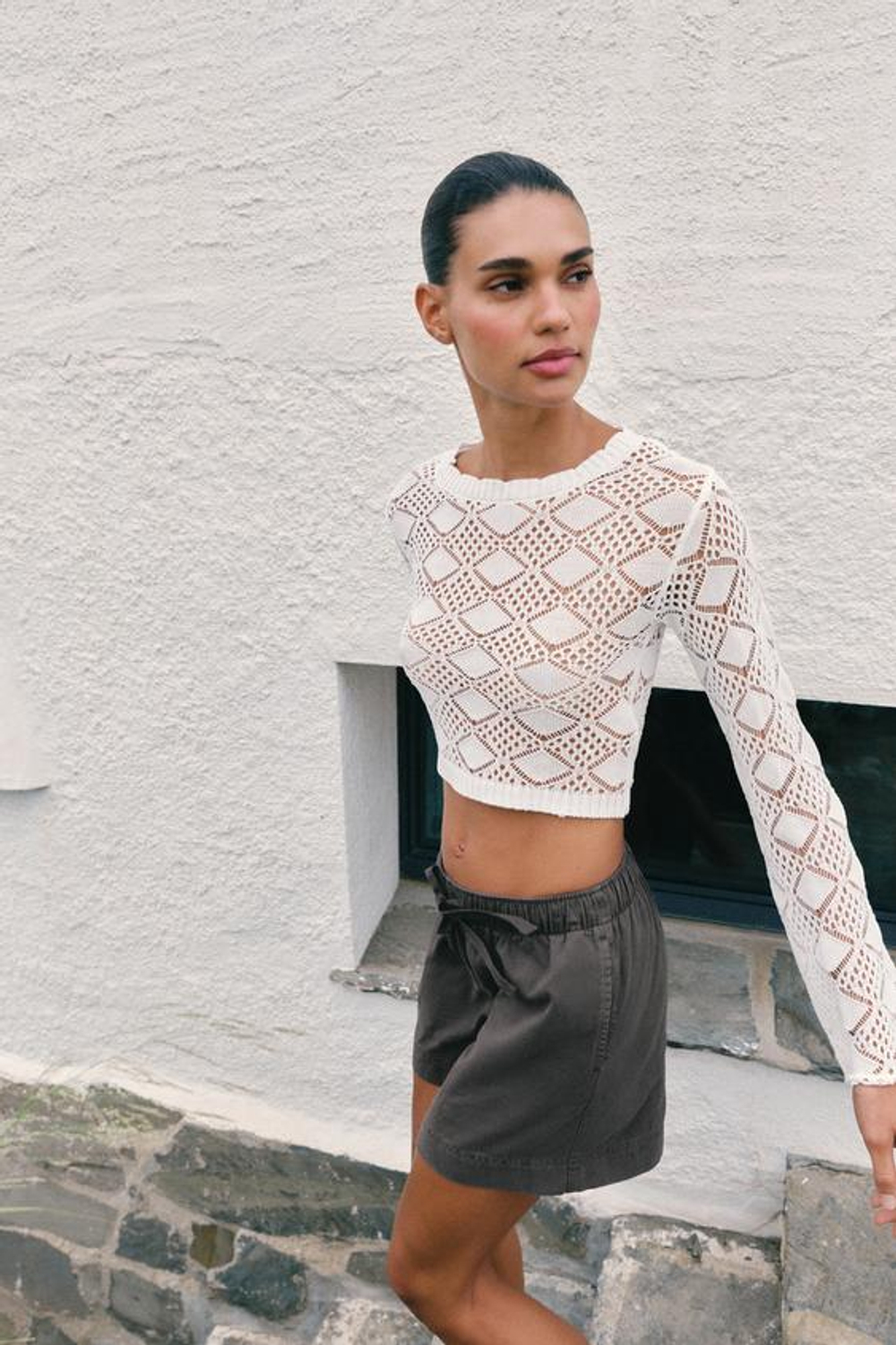 ZARA ШОРТЫ ИЗ 100% ХЛОПКА С ЭЛАСТИЧНЫМ ПОЯСОМ, СЕРЫЙ