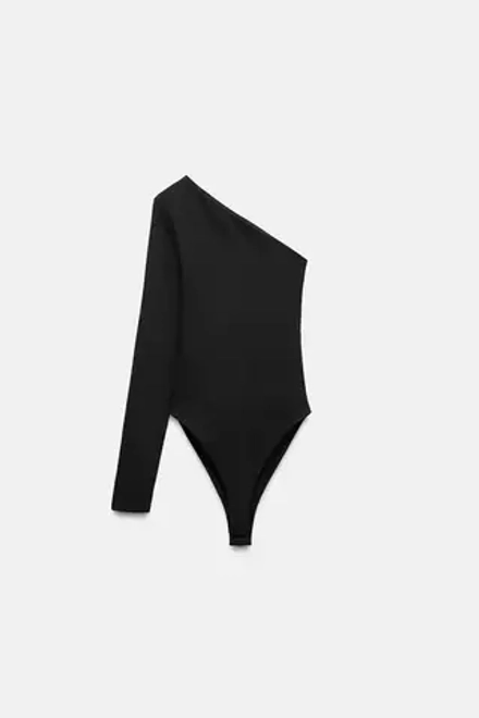 ZARA БОДИ АСИММЕТРИЧНОГО КРОЯ С ДЛИННЫМ РУКАВОМ, ЧЕРНЫЙ