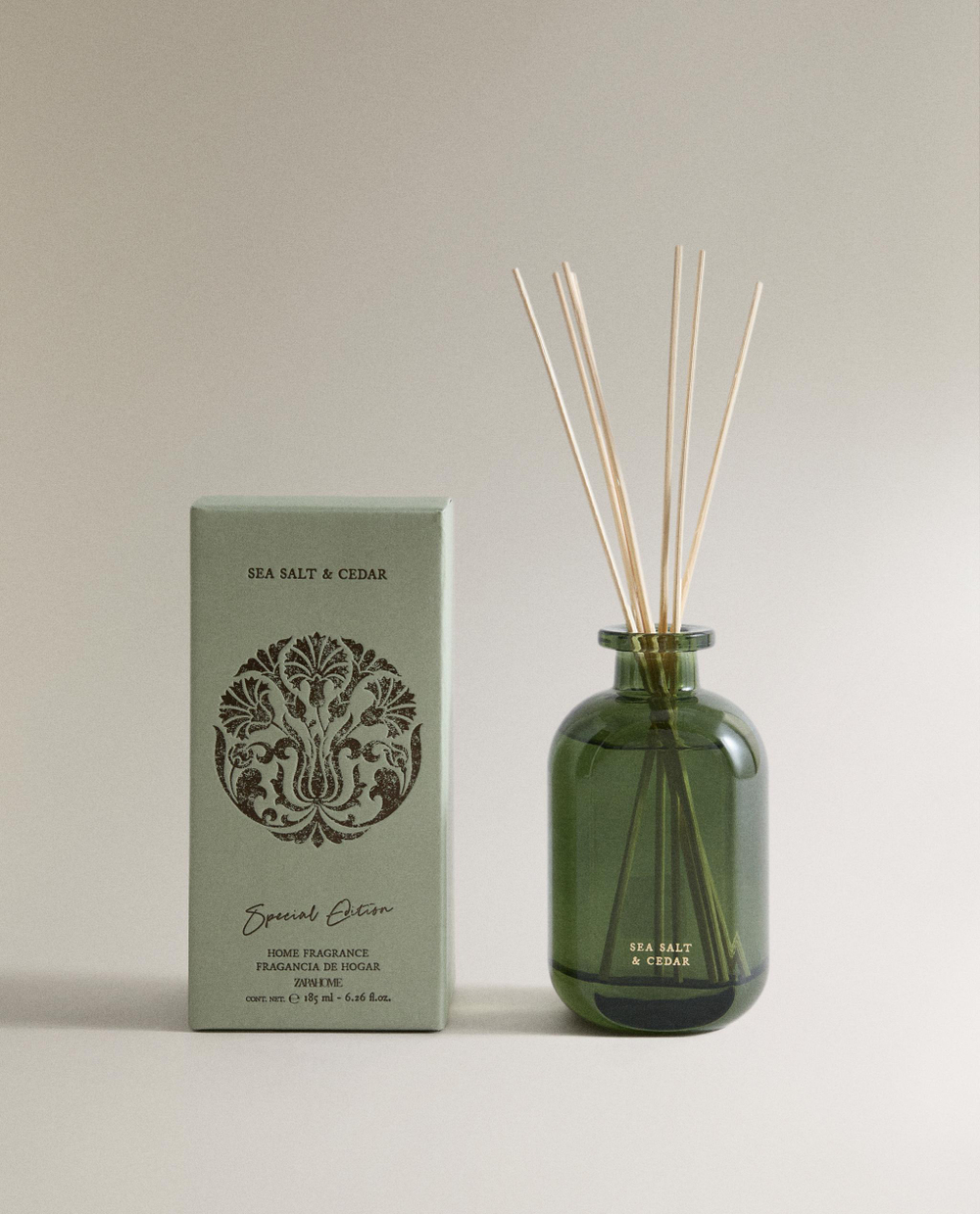 Zara Home Аромадиффузор Sea Salt & Cedar 185 мл, тростниковые палочки микадо, аромат древесный, Коричневый