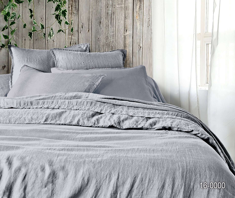 КПБ Евро с простыней на рез. 160х200 ВАРЕНЫЙ ХЛОПОК "Серый меланж"