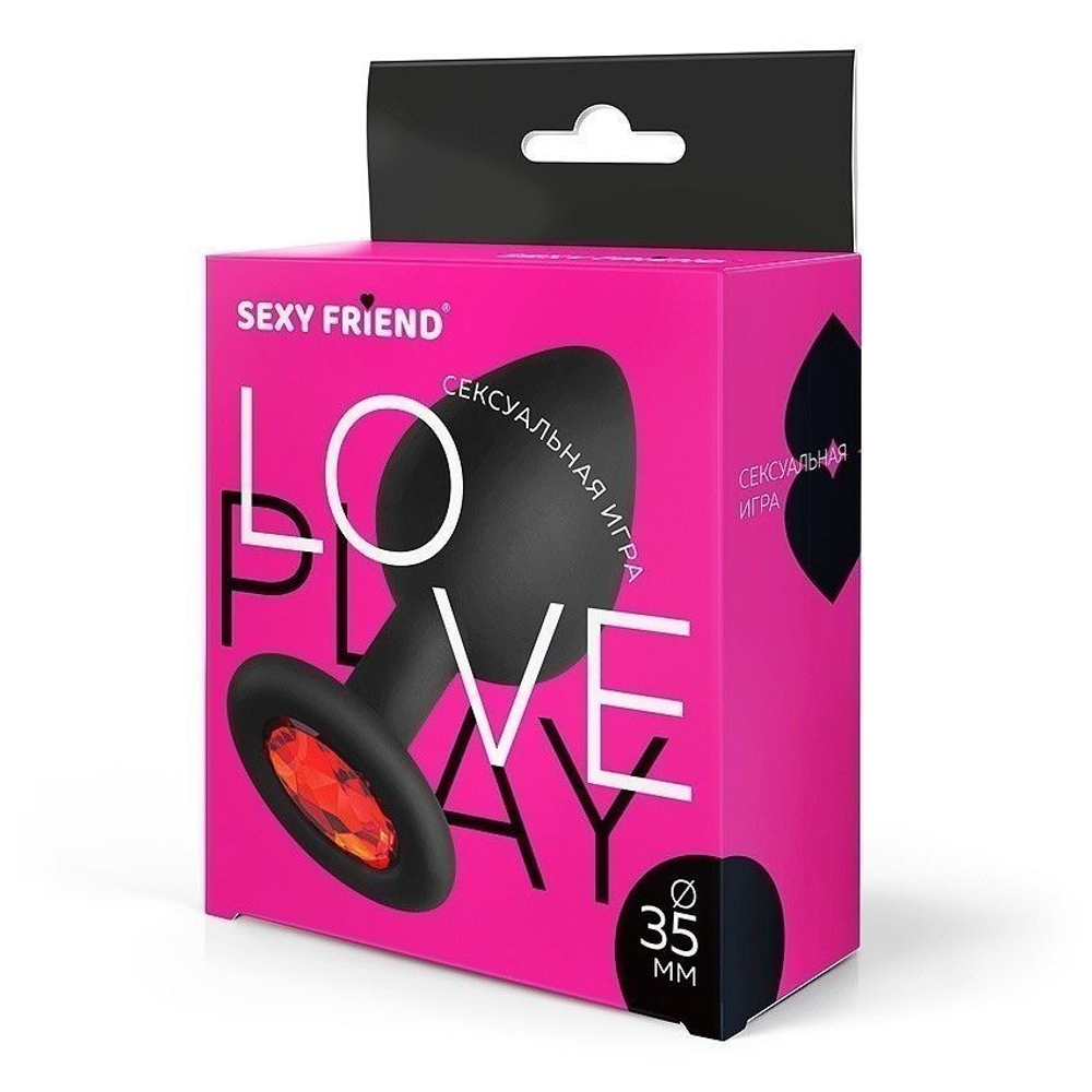 Черная силиконовая анальная втулка с красным кристаллом - 8 см. (Цвет: красный)