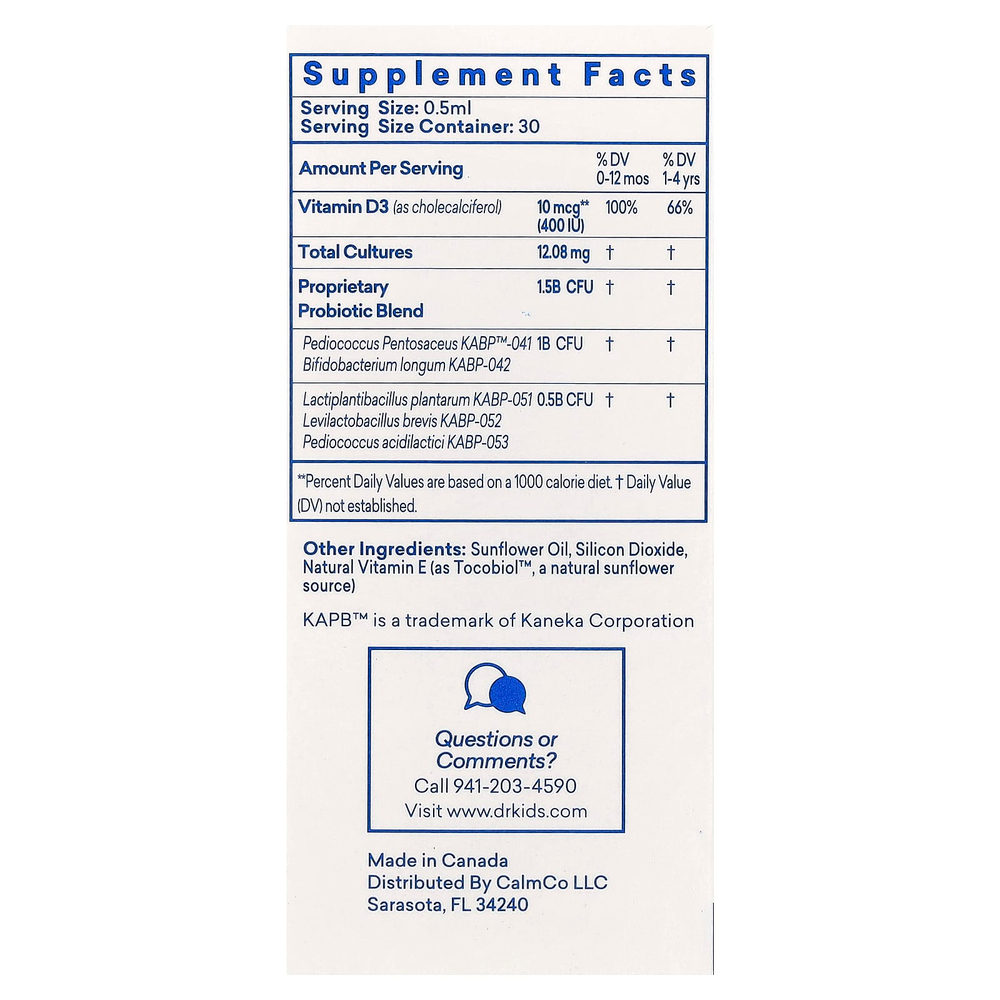 DrKids, для детей, пробиотик с витамином D в каплях, 15 мл (0,5 жидк. унции)