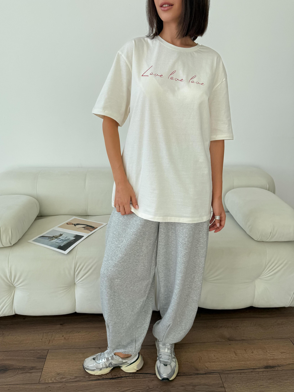 Футболка оверсайз с принтом длинная love