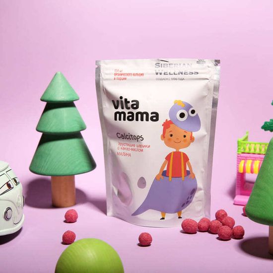 Хрустящие шарики с какао-маслом (малина) Vitamama Calcitops