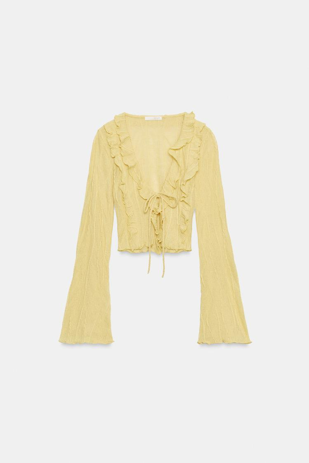 ZARA ТОП С ВОЛАНАМИ И ЗАВЯЗКАМИ, СВЕТЛО-ЖЕЛТЫЙ