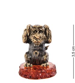 Народные промыслы AM-3177 Фигурка «Собака не слышу» (латунь, янтарь)