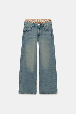 ZARA ДЖИНСЫ Z1975 LOOSE FIT СО СРЕДНЕЙ ПОСАДКОЙ И ВЯЗАНЫМИ ДЕТАЛЯМИ, ВЫЦВЕТШИЙ СИНИЙ