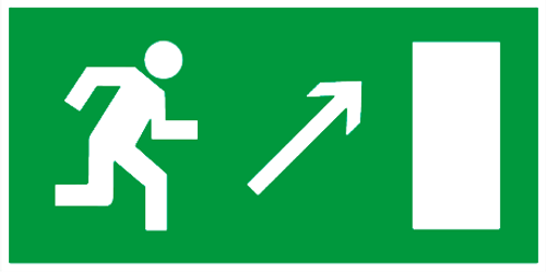 Е 05 "Направление к эвакуационному выходу направо вверх"