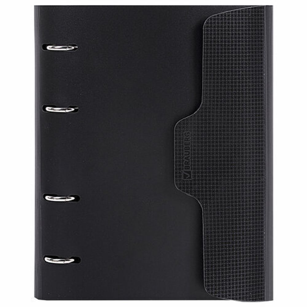 Тетрадь на кольцах А5 175х220 мм, 120 л., пластик, на липучке, с разделителями, BRAUBERG, Черный, 404637