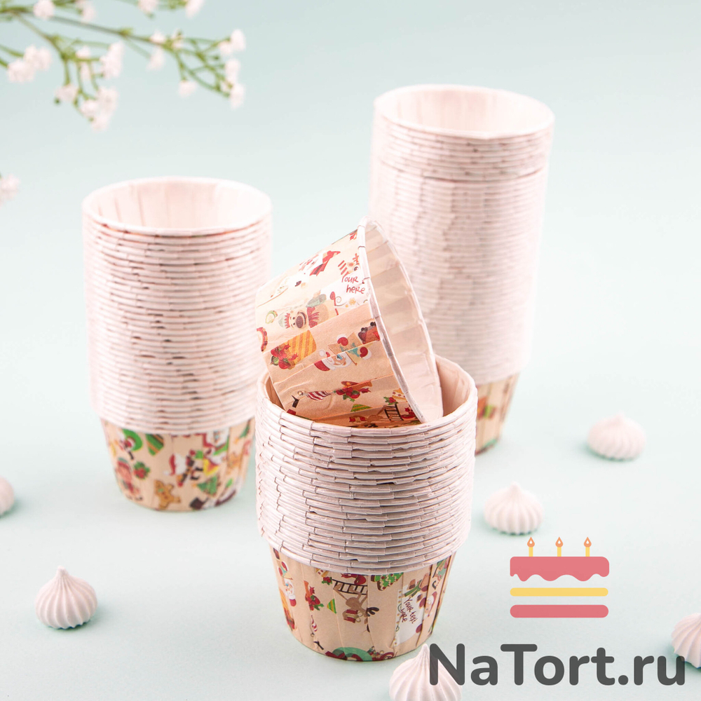 Формы бумажные с ламинацией «Маффин» 50х40 мм (Веселый новый год) 100 шт