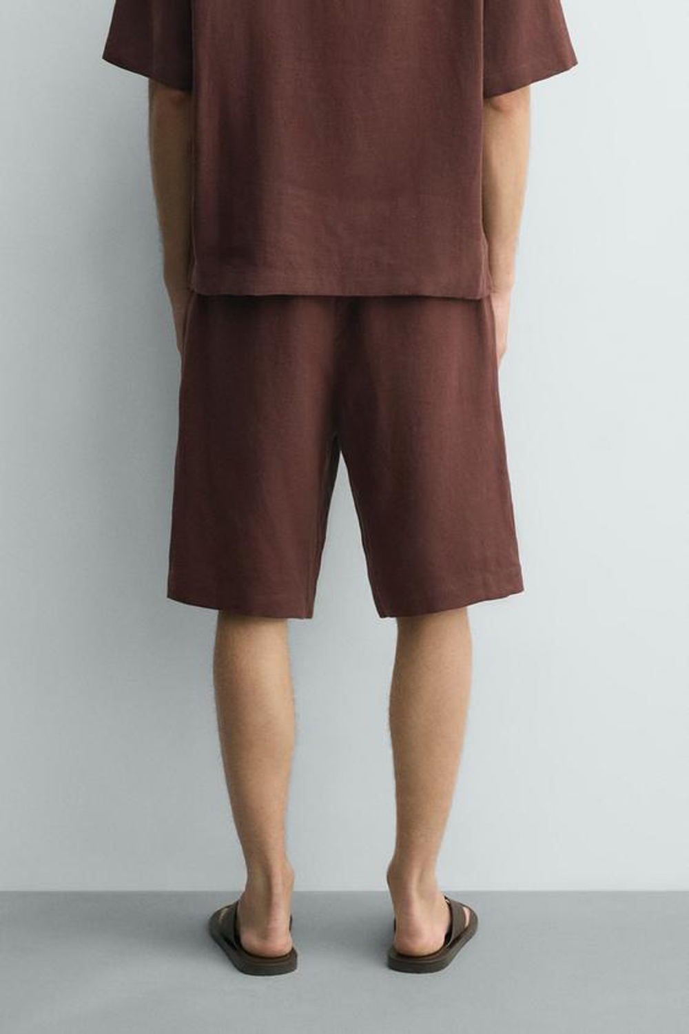 ZARA БЕРМУДЫ WIDE FIT ИЗ СМЕСОВОГО ЛЬНА, БОРДОВЫЙ