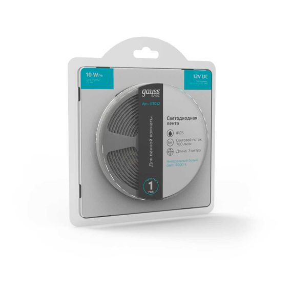 Светодиодная лента Gauss 10W/m 60LED/m 5050SMD нейтральный белый 3M BT052