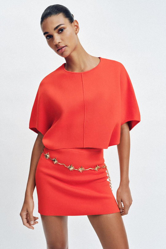 ZARA УКОРОЧЕННЫЙ ТРИКОТАЖНЫЙ ТОП, КОРАЛЛОВЫЙ/КРАСНЫЙ
