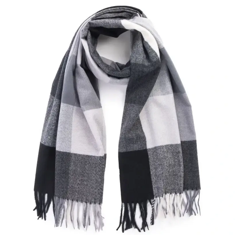 Палантин - шарф «ZIMA», принт в клетку, цвет черный/серый, 180*70см (230гр)