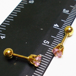 Микроштанга ( 6 мм) для пирсинга уха с розовым кристаллом 4 мм. Медицинская сталь, золотое анодирование. 1 шт