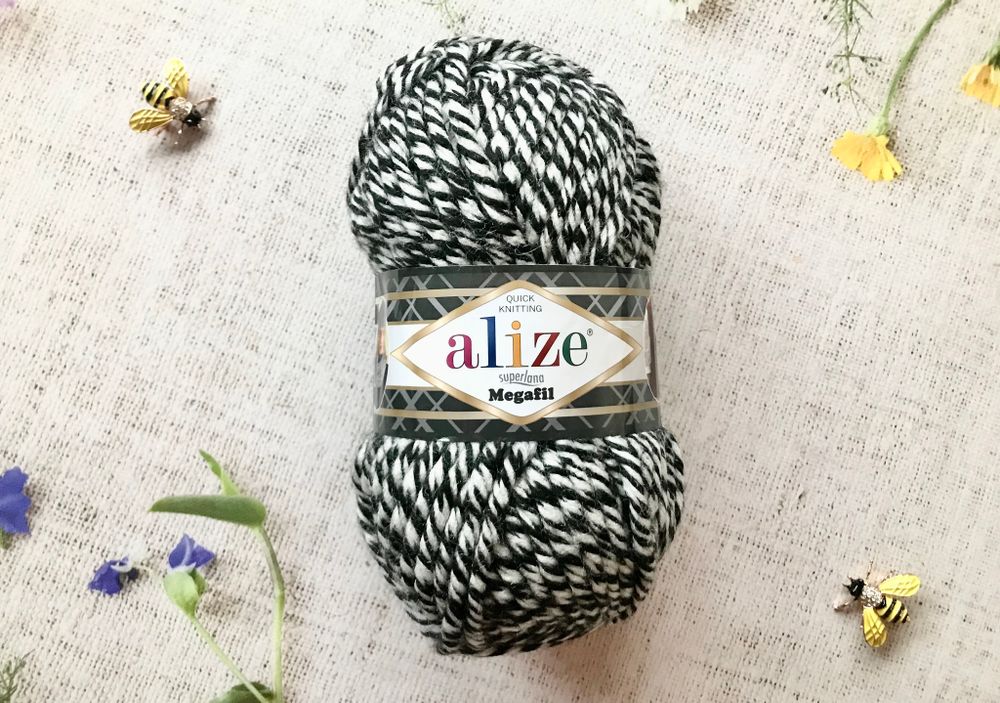 Пряжа ALIZE &quot;Superlana Megafil&quot; 601 черно-серый меланж