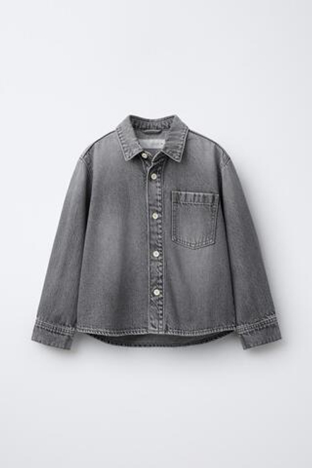 ZARA ДЖИНСОВАЯ РУБАШКА С КАРМАНАМИ, СЕРЫЙ