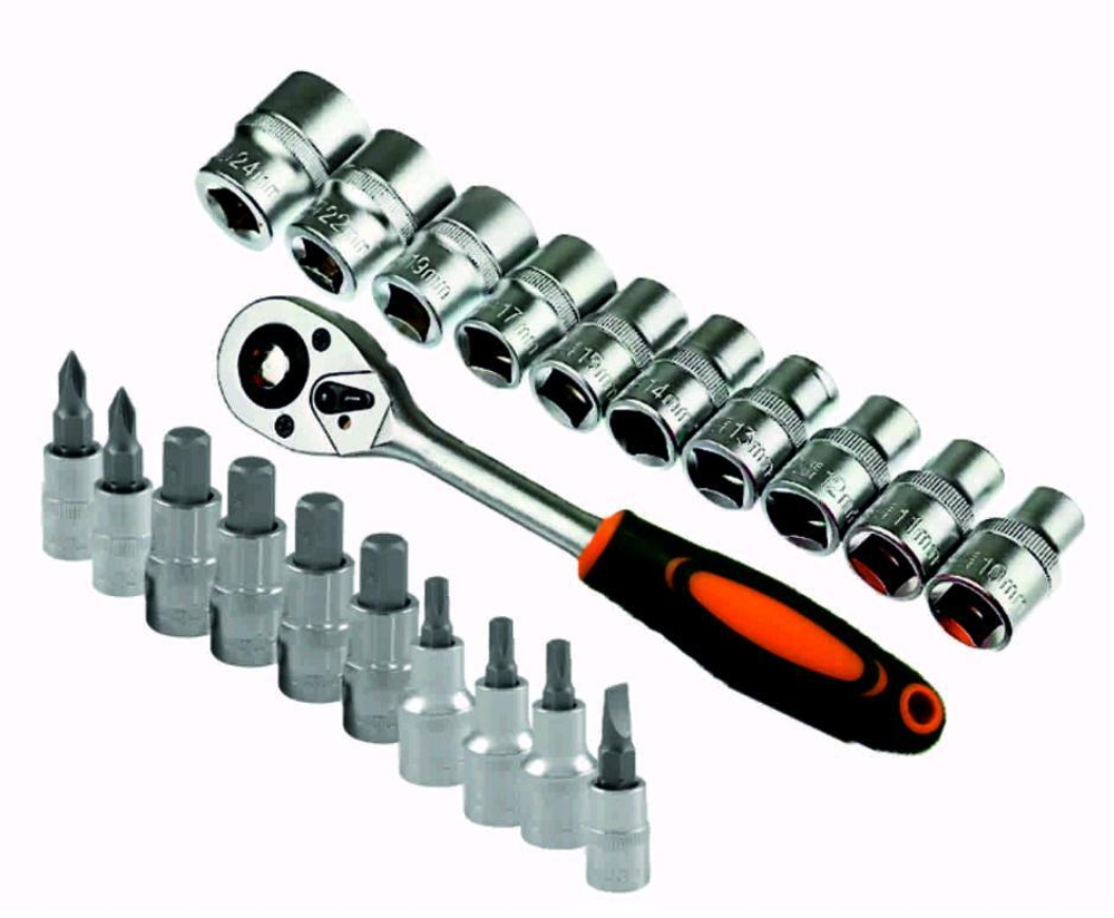 Набор инструментов MaxPiler 22 (21 предмета, торцевые головоки с трещоткой и удлинителем ,1/4''CrV)