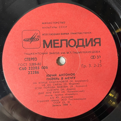Винтажная виниловая пластинка LP Юрий Антонов Поверь В Мечту (СССР 1985) На Улице Каштановой