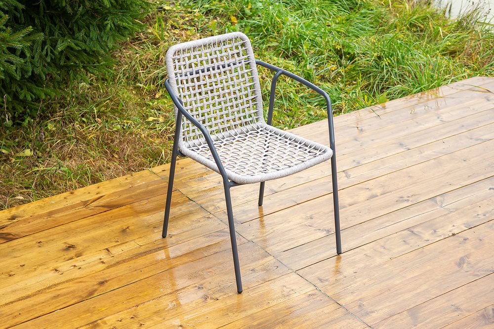 "Тунис" стул плетеный из роупа, каркас алюминий темно-серый (RAL7024), роуп светло-серый