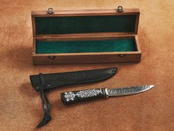 Якутский нож "Амга", сталь Х12МФ, рукоять черный мореный граб / орнамент