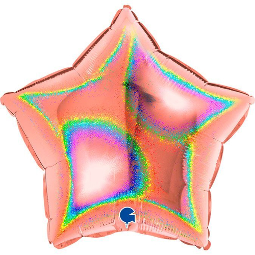 Звезда 36" Розовое золото Голография / Rose Gold Glitter Holographic Gr