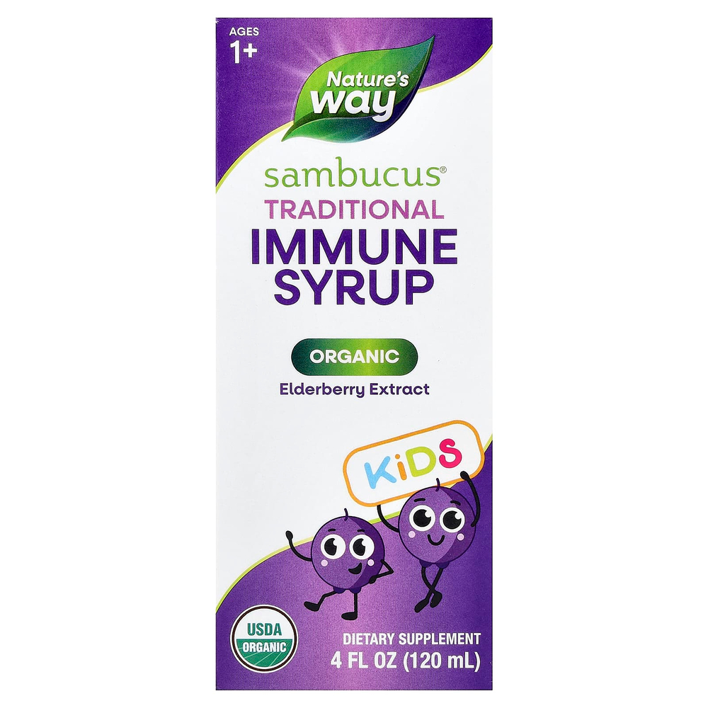 Nature's Way, Kids Sambucus®, традиционный органический сироп для поддержки иммунитета, для детей от 1 года, 120 мл (4 жидк. унции)