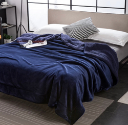 Плед 1.5 на полуторку Синий Барашка Велюр-Плюш 140х200