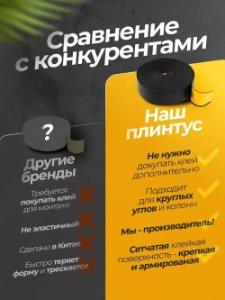 Плинтус гибкий напольный самоклеящийся 4.2 см х 3.2м чёрный