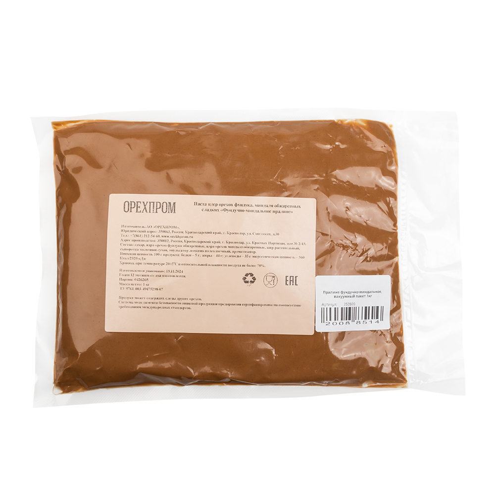 Пралине фундучно-миндальное 65%, вакуумный пакет 1кг (орехпром)