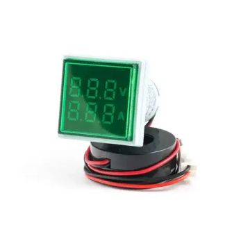 Цифровой панельный вольтметр/амперметр AD16-22VAMS 0-100 А квадратной формы, зеленый