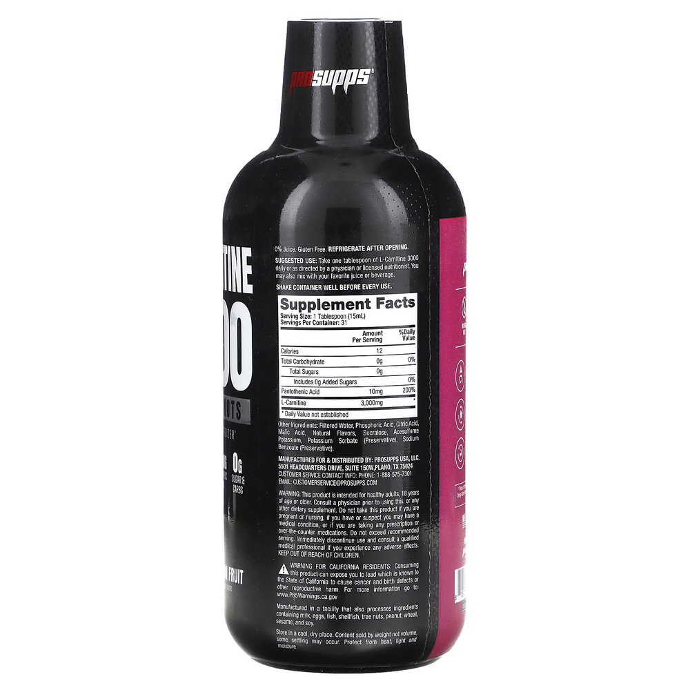 ProSupps, L-карнитин 3000, Liquid Shot, питайя, 473 мл (16 жидк. унций)