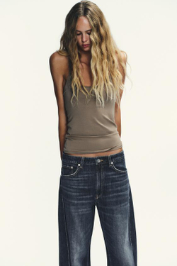 ZARA ДЖИНСЫ TRF BAGGY BALLOON СО СРЕДНЕЙ ПОСАДКОЙ, МОРСКОЙ СИНИЙ