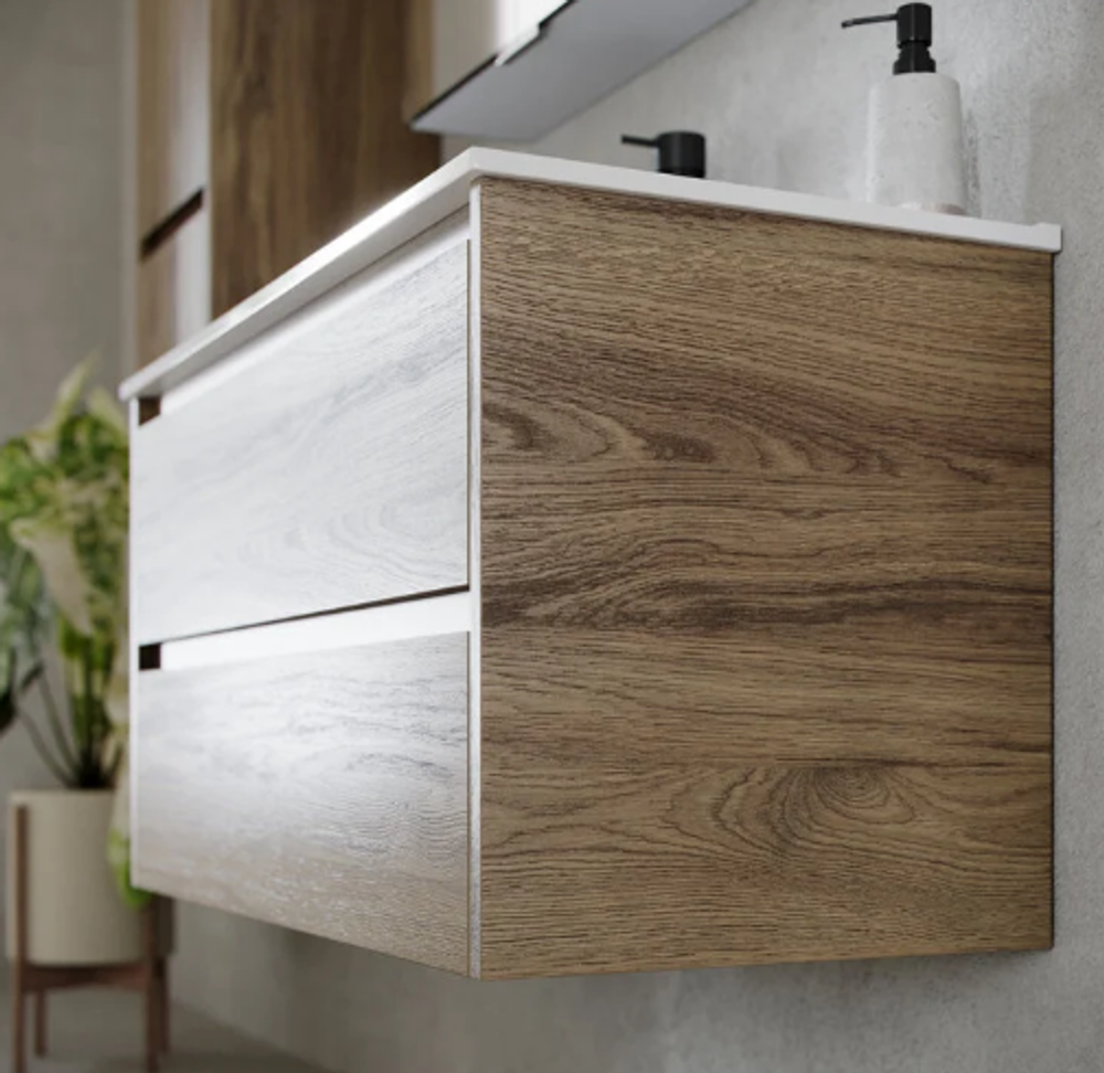 Тумба подвесная SANCOS Libra 1190х450х500, c двумя ящиками оснащенными доводчиками, дуб чарльстон, арт. LB120-2ECH