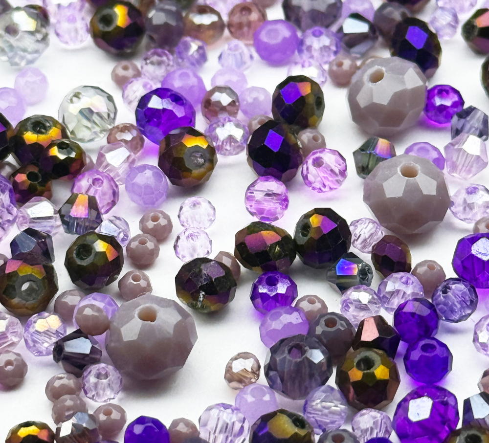 МБ-6 Хрустальные бусины, форма: МИКС, цвет: Фиолетовый, 25 гр.