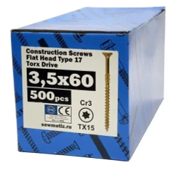 Конструкционный саморез по дереву 3,5х60 потай, TX15, (500 шт.), SEWMETIZ