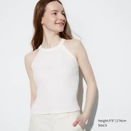 UNIQLO УКОРОЧЕННЫЙ ТОП-БЮСТГАЛЬТЕР В РУБЧИК, БЕЛЫЙ
