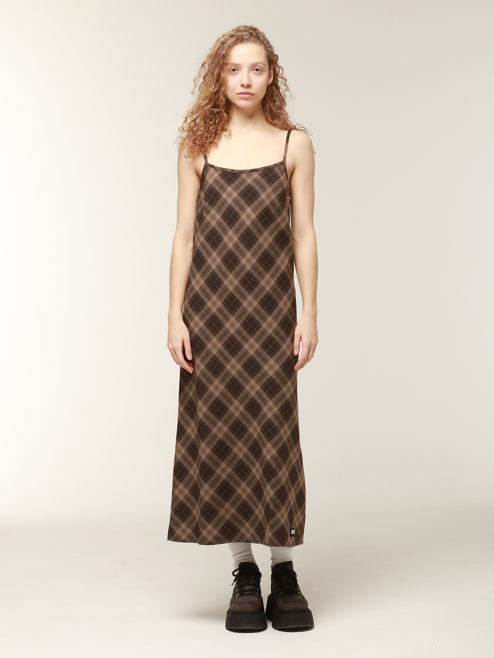 Платье Brown Plaid Midi Slip Dress