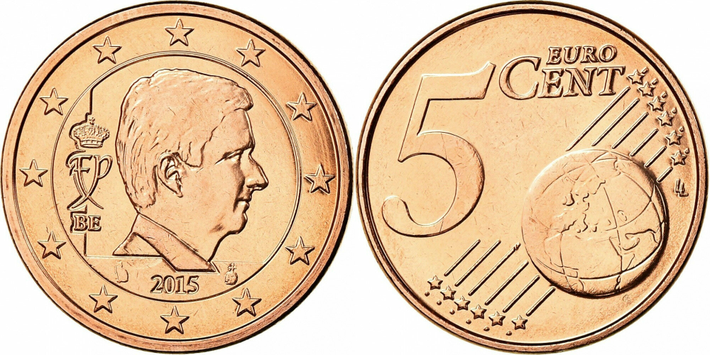 Бельгия 5 евроцентов, 2014-2023 UNC