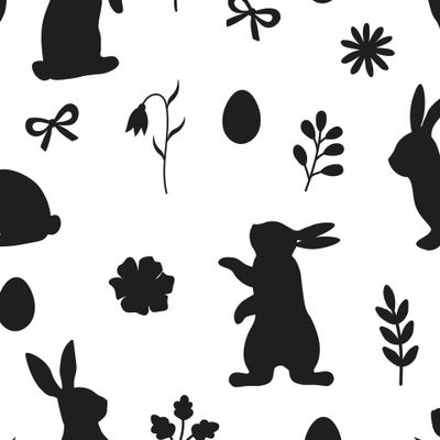 Пасхальные кролики, яйца и цветы силуэты