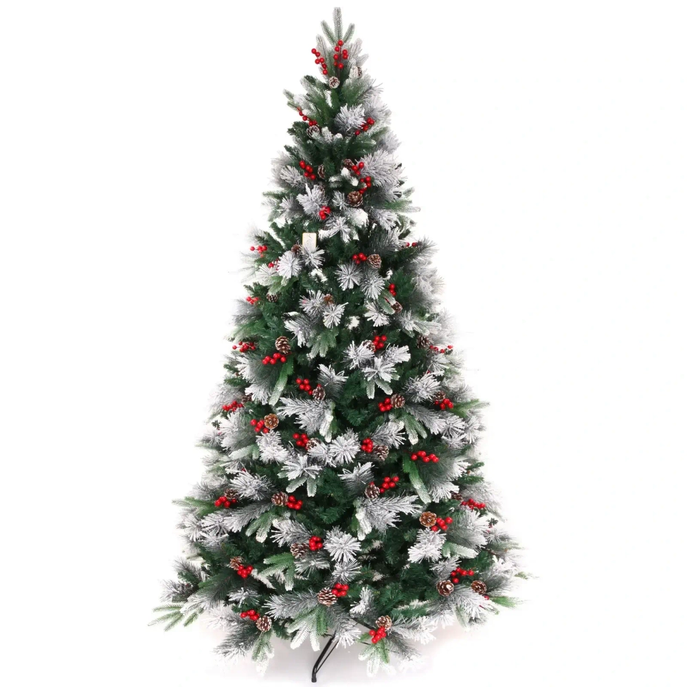 Елка «Грация» 210 см, ПВХ, леска, резина с белым напылением (шишки и ягоды), 1258 веток