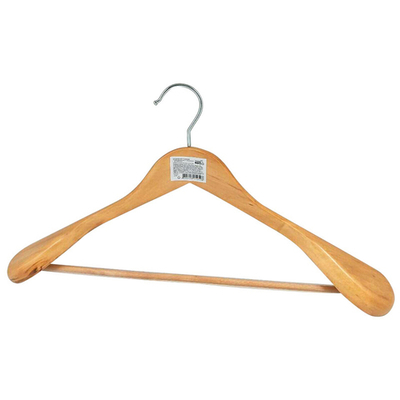 Вешалка деревянная 45см костюмная с широкими плечами и перекладиной с ПВХ покрытием