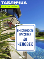 Табличка для бассейна "Вместимость бассейна 40 человек", на пляж, для общественной и частной зоны отдыха, информационная, 40х30 см, Silver Plane x Айдентика Технолоджи