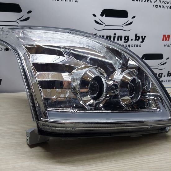 Передние фары Tube Light для Toyota Land Cruisre Prado 120 (03-09) динамические хромированные