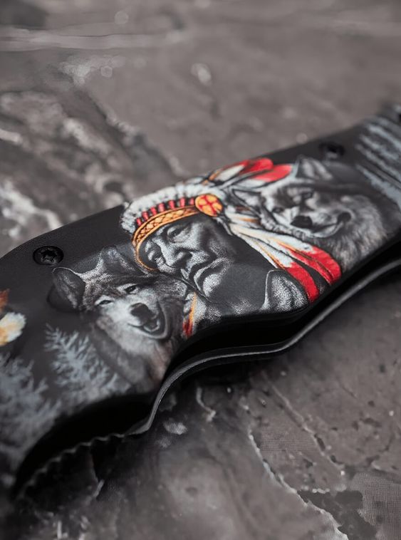 Складной нож тактический BOKER Черный с рисунком