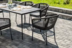 "Малага" обеденная группа на 6 персон со стульями "Марсель", каркас темно-серый, роуп темно-серый